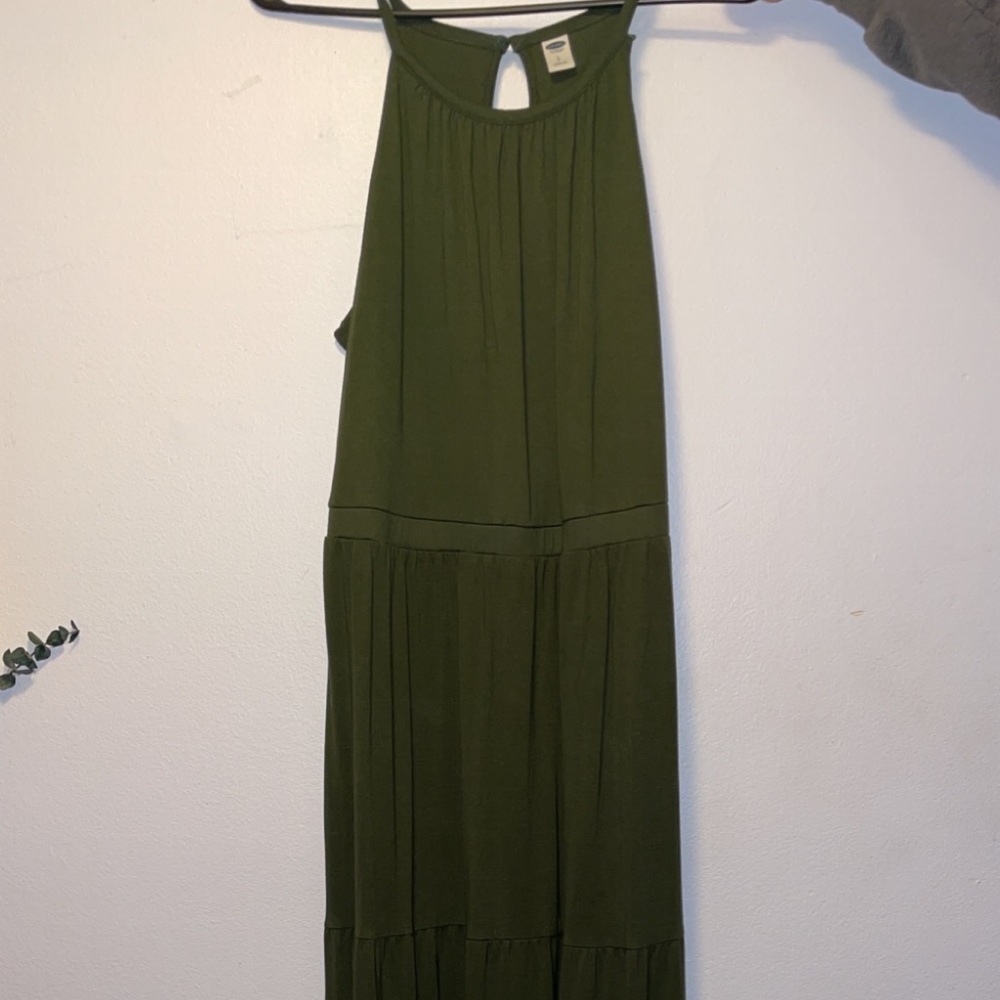 Forest/Olive Green Halter Top Maxi Dress-Size L